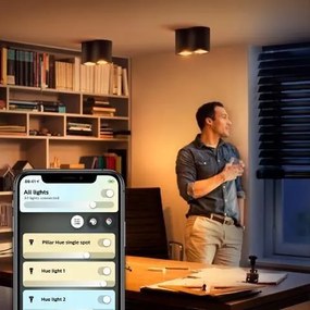 PHILIPS HUE Prisadené stropné LED inteligentné osvetlenie HUE PILLAR, 2xGU10, 5W, teplá biela-studená biela, čie