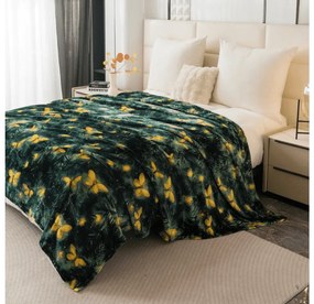 Mikroplyšová deka YELLOW BUTTERFLY, tmavozelená Rozmer: 160 x 200 cm