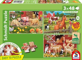 Schmidt Puzzle 3×48 dielikov: Zvieratá na farme