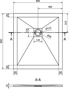 Mexen Stone+ rektangulárny kompozitný sprchový kút 90 x 80 cm, biely - 44108090