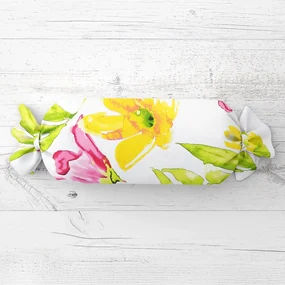 Biante Vankúš valec bonbon Sandra SA-481 Žlto-ružové akvarelové kvety na bielom 15x80 cm