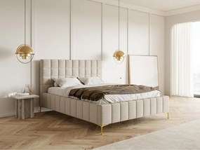 Manželská posteľ 160 cm Sheldona 160 (s roštom) (s úl. priestorom) (béžovosivá + zlatá). Vlastná spoľahlivá doprava až k Vám domov. 1099765