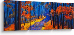 Obraz jesenného lesa (s hodinami) (90x30 cm)