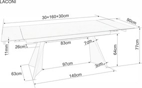 Jedálenský rozkladací stôl Laconi 160/220 cm keramika biely mramor/čierny