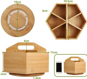 5Five® 2. akosť - Otočný bambusový organizér s priehradkami, ROTA, pr. 22 x 12,5 cm