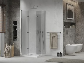 Mexen Lima Duo skladací sprchový kút 90 x 90 cm, transparentný, chróm + sprchová vanička Flat - 856-090-090-01-02-4010