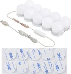 Dekoratívne LED osvetlenie na zrkadlo, 10 lámp, USB napájani