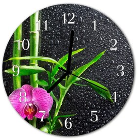 Nástenné sklenené hodiny Bambusové kúpele fi 30 cm