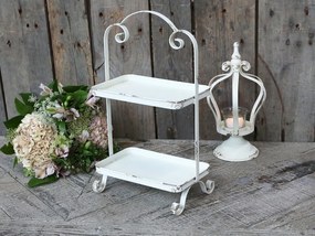 Krémový antik kovový 2-poschodový etažér Luisa - 21*13*37 cm