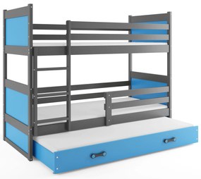 Interbeds Poschodová posteľ Rico 3 trojmiestna grafit 200cm x 90cm modrá