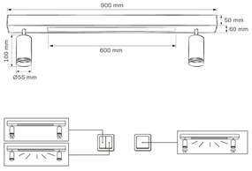 LED Stropné svietidlo PARIS LED/24W/230V + 2xGU10/10W čierna
