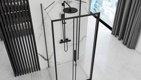Rea Rapid Slide Wall, 3-stenný sprchovací kút s posuvnými dverami 100 (dvere) x 80 (stena) x 195 cm, 6mm číre sklo, čierny profil, KPL-09874