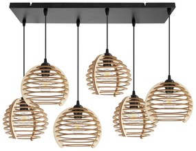 Závesné svietidlo Timber, 6x drevené tienidlo, n