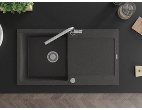 Mexen Leo, 1-komorový granitový drez 900x500x190 mm a drezová batéria Flora, čierna škvrnitá, 6501-76-670401-00