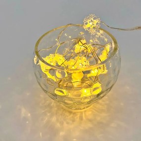 DECOLED Svetelná reťaz LED na batérie so snehovými vločkami, teplá biela, 20 LED diód, 2,3 m