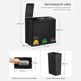 Kôš na separovanie odpadu SORT 24l (3x8l), čierna SongmicsHome