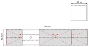 Závesná TV skrinka Asha 200 cm s ryhovaným čelom a výklenkom - dub artisan / rivier stone mat