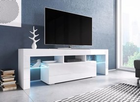 Moderný TV stolík Targa 138cm, biela / biely lesk