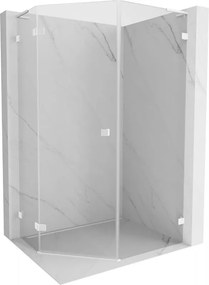 Mexen Lunar, L päťuholníkový sprchový kút naklápací doľava 80 x 90 cm, 8mm číre sklo, biely profil, 831L-080L-090P-20-00-L
