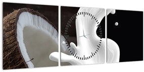 Obraz - kokosové mlieko (s hodinami) (90x30 cm)