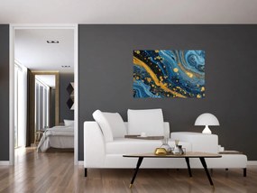 Obraz - Modrá abstrakcia so zlatom (90x60 cm)