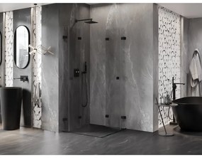 Mexen Lunar-F Duo, skladací sprchový kút 90 x 90 cm, 8mm číre sklo, čierny profil, 836-090L-090P-70-00