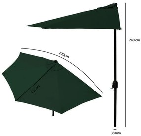 Záhradný polkruhový slnečník 2,7 m, zelený