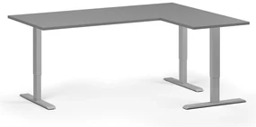 Výškovo nastaviteľný stôl, 180x140 cm, 3 motory, L/P, sivá podnož, grafit