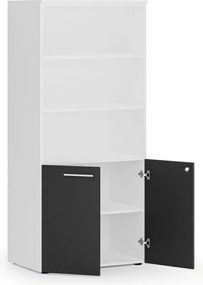 Kombinovaná kancelárska skriňa PRIMO WHITE, nízke dvere, 800 x 500 x 1781 mm, biela/grafit