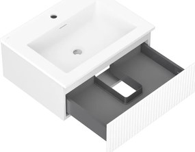 Mexen Rivel, kúpeľňová skrinka 60 cm s umývadlom Otis, 1 zásuvka, drážkovaná, biela matná, 91A20-06023-1-BF01-W18M01