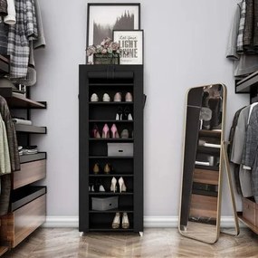 Úložný regál s veľkou kapacitou, botník 10-úrovňový, 28 x 58 x 160 cm, čierny