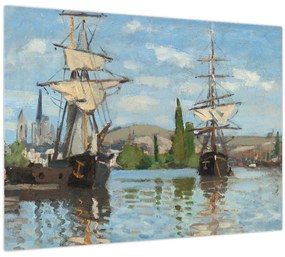 Sklenený obraz - Claude Monet, Ships Riding on the Seine at Rouen, reprodukcia (70x50 cm)