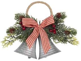 Vianočné dekorácie strieborné zvončeky s vetvičkou a mašľou  - 23*8*18 cm
