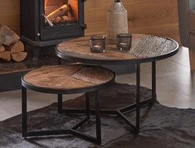 Set 2 ks stolíkov Oxford, masívne drevo/kov