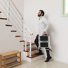 Rebrík s 2 schodíkmi, oceľový, skladací, nosnosť do 150 kg, biely