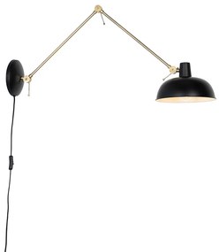 Retrová nástenná lampa čierna s bronzom - Milou