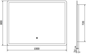 Mexen Navia, LED kúpeľňové zrkadlo s podsvietením 100 x 80 cm, 6000K, ochrana proti zahmlievaniu, 9803-100-080-611-00