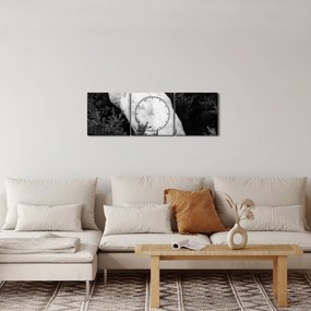 Obraz - Páv, čiernobiela (s hodinami) (90x30 cm)