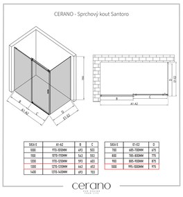 Cerano Santoro, sprchovací kút s posuvnými dverami 130(dvere) x 100(stena) x 195 cm, 6mm šedé sklo, čierny profil, CER-CER-425476
