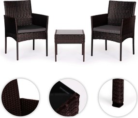 Technorattanový záhradný nábytok set 2 stoličky stôl tmavohnedý MultiGarden