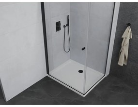 Mexen Pretoria, sprchovací kút 90 (dvere) x 70 (stena) cm, 6mm číre sklo, čierny profil + biela sprchová vanička, 852-090-070-70-00-4010B