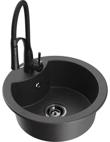 Mexen Diego, 1-komorový granitový drez 488x488x167 mm a drezová batéria Aster, čierna škvrnitá, 6512-76-73450-70-B