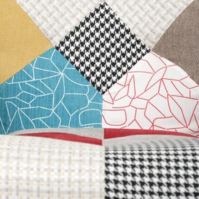 Relaxačné kreslo ušiak s taburetom ROYAL II — kov, látka, patchwork
