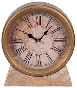 Hnedo-zlaté stolné hodiny s mapou Sivene - 17*4*20 cm / 1*AA