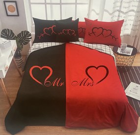6 dielne Obliečky polycotton Mr&Mrs red 200x140cm+90x70cm TiaHome