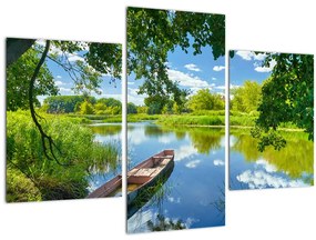 Obraz letné rieky s loďkou (90x60 cm)