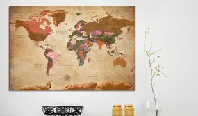 Artgeist Obraz na korku - World Map: Brown Elegance [Cork Map] Veľkosť: 90x60