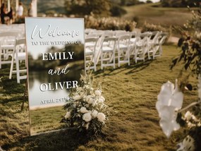 Personalizovaná nálepka na zrkadlo S50 – Welcome to the wedding of...