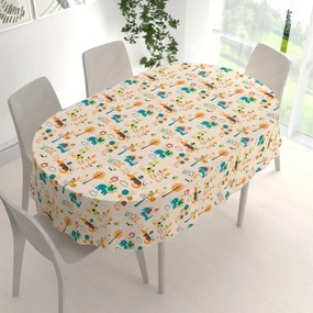 Biante Detský bavlnený oválny obrus Sandra SA-008 Tyrkysové a oranžové zvieratká z džungle 100x160 cm