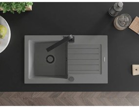 Mexen Pablo, granitový drez 752x436x161 mm, 1-komorový a čierna batéria Rita, šedá, 6510-71-670300-70-B